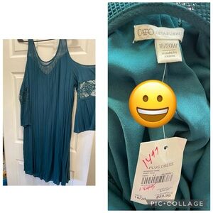 Cato Teal Cold Shoulder Dress with Lace